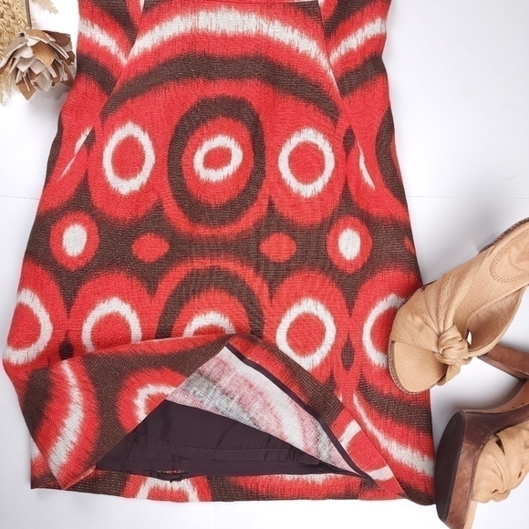 Tory Burch Red Cream Brown Linen Dress Sz 4 - Picture 11 of 12